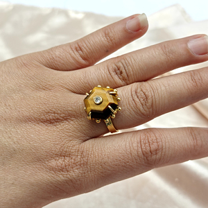 Bague ajustable en pierres naturelles améthyste, amazonite, œil de tigre, quartz rose, plaquée or 18 carats, bijoux de créateur pour femmes, vente en gros - Product Image 5