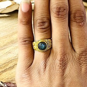 Latest Design Brass <b>Ring</b> Women Tribal <b>Labradorite</b> <b>Ring</b> Vintage Brass Jewelry Female 18k Gold Plated Boho Heart For Wholesale/OEM - Product Image 6
