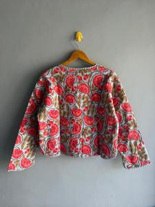 Chaqueta acolchada de algodón con estampado floral para mujer, cárdigan con cuello en V, ropa exterior informal transpirable, regalo para ella - Product Image 5
