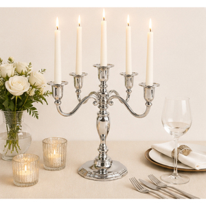 Factory Price 5 Arm Metal Candelabra <b>Silver</b> Aluminum <b>Candlestick</b> Holder Vintage Table Centerpiece For Wedding Event Decoration - Product Image 6
