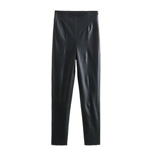 2026 New Fashion It <b>Comes</b> with a Belt Made of Flannel Leather Pants Vintage High Waist Female Trousers Leather Pants Custom Logo - Product Image 6