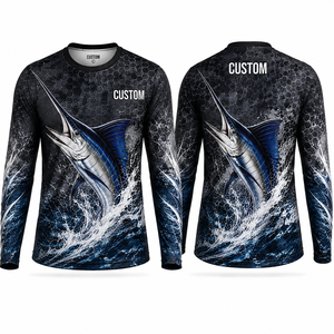 Camisa de Pesca de Manga Larga con Estampado de Pez Marlín Azul Personalizada, Tendencia 2027, Protección UPF 50 Anti UV, Poliéster, para Hombre - Product Image 1