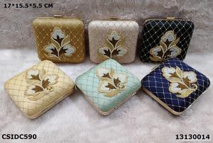 Beaded Diamond Lattice Clutch Evening Bag with Floral <b>Embroidery</b> in Gold Silver Black Blue and Mint Colors - Product Image 3
