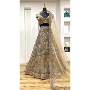Conjunto Elegante de Lehenga Choli Beige para Fiesta, Talla M, con Bordado de Hilo, para Mujer, Diseñador FB - Product Image 6
