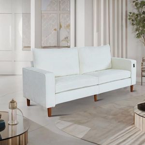 Sofá Seccional Moderno de Corduroy Blanco con Interfaz USB para Sala de Estar u Oficina - Product Image 4