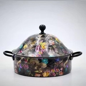 Casserole Chauffe-Plat Émaillée Motif Floral Pivoine Bleu Ciel et Violet, Maintien au Chaud des Aliments - Product Image 2
