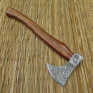 Arwin Enterprises Handmade Mattock Hatchet Damascus Steel Blade <b>Wood</b> Handle 16-inch Overall Length Industrial Grade Leather <b>Axe</b> - Product Image 3
