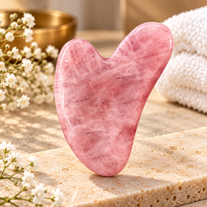 Outil de massage facial Gua Sha en quartz rose, pierre de cristal naturelle, pour le modelage du visage, soin de la peau, beauté, bien-être, massage manuel, grattage - Product Image 1