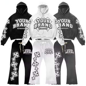 Super Quality Men Plus Size Solid Winter Track Suit Custom Logo 100% Cotton <b>Lightweight</b> Vintage <b>Hoodie</b> Sweatpants Jogger Set - Product Image 2