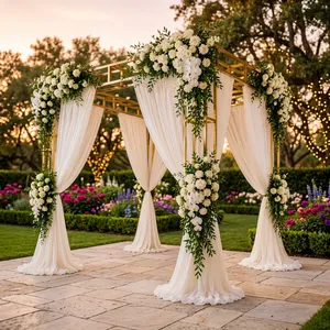 Luxury Iron Gold Classic Style <b>Wedding</b> Canopy Frame Removable White Drapes Floral Mandap <b>Arch</b> Event Stage Decoration Ceremony - Product Image 4