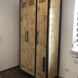 <b>Rustic</b> Brown 3 Doors Wooden <b>Wardrobe</b> With Metal Frame - Product Image 1