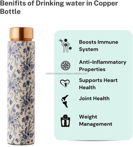 Classical White Copper Water <b>Bottle</b> Floral Printed Eco-Friendly Dishwasher Safe Luxury Drinkware Ayurvedic Health <b>Bottle</b> for - Product Image 3