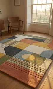 Tapis de luxe en laine tuftée à la main, antidérapant, à motif géométrique abstrait, à poils moyens, pour salon, chambre, salle à manger, décoration intérieure - Product Image 3