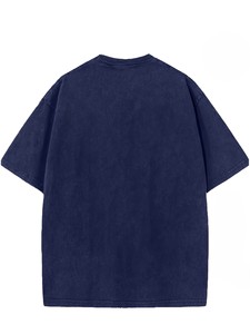 Camiseta de algodón lavado para hombre, manga corta, cuello redondo, estilo urbano con estampado de puntos, logo frontal, tejido de punto tipo jersey. - Product Image 2