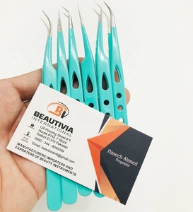 Pinzas de extensión de pestañas con logotipo personalizado, Punta puntiaguda profesional probada a mano, acero inoxidable con recubrimiento en polvo verde agua - Product Image 5