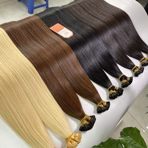 Venta al por mayor de queratina de Punta I personalizable de alta calidad recto humano sin enredos estilos variados-pelucas crudas incluidas - Product Image 1