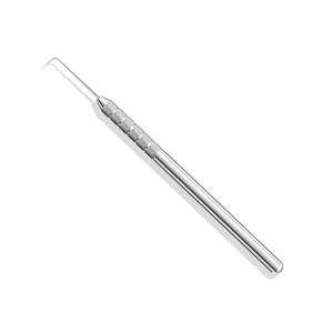 Explorer dentaire de qualité supérieure, à pointe courte à angle droit, avec poignée moletée argentée, instrument manuel de classe I, certifié CE - Product Image 2