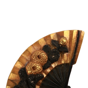 Tsuba antique japonaise de la période Edo en cuivre, motif éventail Kiku (chrysanthème) incrusté, non marquée, 2,65 cm x 1,44 cm - Product Image 2