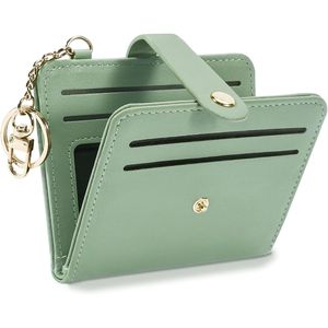 Porte-cartes en cuir pour femme avec blocage RFID, petit portefeuille avec fenêtre d'identification et porte-monnaie zippé - Product Image 1