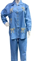 Malaisie nouvelle version modeste cordon floral ensemble vêtements Denim Blouse pantalon deux pièces femmes Coord ensembles en gros inde