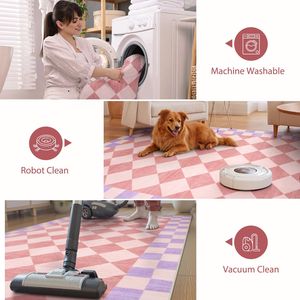 Alfombra Antideslizante Negra de 2x7, de Pelo Corto, con Diseño de Cuadros, Lavable, para Pasillos y Cocina/Baño - Product Image 3