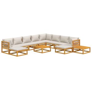 Grand ensemble de salon de jardin en bois d'acacia massif gris clair - Product Image 3