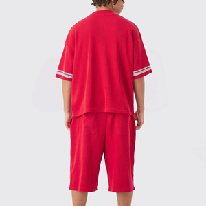 Men's Summer Casual Streetwear Clothing Set Custom Logo Oversized <b>Tshirt</b> Knitted Soft <b>Plain</b> Shorts 2-Piece Eco-Friendly 100% - Product Image 2