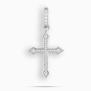 Luxury <b>Iced</b> <b>Out</b> Cross Pendant Necklace | White Gold Cross Pendant with Rope <b>Chain</b> | Hip Hop Religious Jewelry - Product Image 3