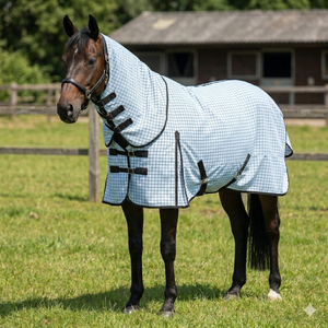 Manta para Caballo de Polialgodón de 260-280 GSM para Doma Clásica, Transpirable, para Verano, con Ribete Negro, Herrajes de Acero Inoxidable y Patas Extraíbles - Product Image 2