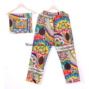 Ensemble de pyjama 100% coton fait main pour femmes avec fermeture à boutons, col rabattu, poches, sac assorti, vêtements de nuit confortables - Product Image 3