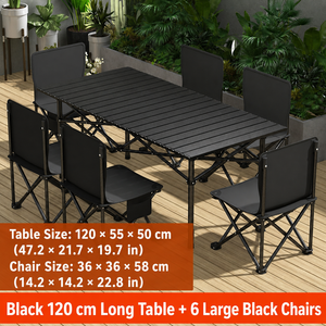 <b>Foldable</b> Camping <b>Table</b> Set with 6 Chairs Aluminum Outdoor Furniture Portable Picnic BBQ Dining Set Black - Product Image 3