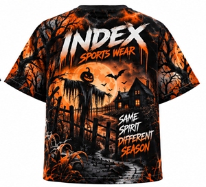 INDEX Men's Halloween Skull Printed <b>T</b>-<b>Shirt</b> Short Sleeve O-Neck Quick Dry Sporty Casual Wear With <b>Pumpkins</b> And Bats Design - Product Image 2