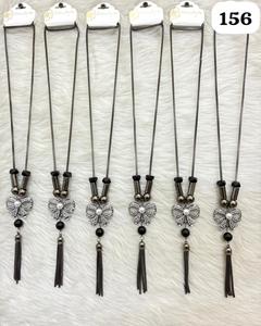 PingBling Collier long élégant avec pendentif nœud papillon en cristal, perle centrale, pompon à perles noires, argent antique, tendance - Product Image 1