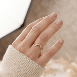 18K Gold Wave <b>Ring</b> Delicate Curved Diamond Wedding Band Minimalist <b>Stacking</b> <b>Ring</b> Women's <b>Ring</b> Promise <b>Ring</b> Gift For Women - Product Image 6