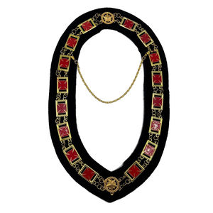 Collar de oficial de Rito Escocés de la Francmasonería, de terciopelo granate, con cadena - Regalia masónica personalizada - Product Image 1