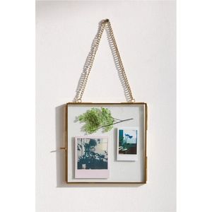 Decorative Brass Finish Hanging Picture Frame Glass <b>Display</b> <b>Case</b> for Polaroid Photos Pressed Leaf Art Wedding Table Decor Frame - Product Image 1