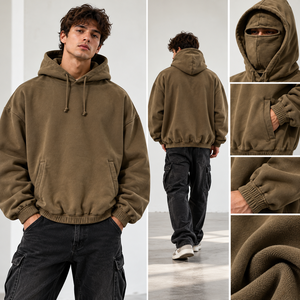 Sweat à capuche zippé intégral pour homme en coton doux et épais, style ninja, avec broderie personnalisée, col double couche, coupe-vent, idéal pour le sport - Product Image 3
