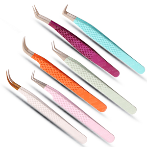 Pince à épiler pour extensions de cils Diamond Grip Dusted Tip Rainbow Color, 90 degrés, acier inoxydable japonais, prix de gros - Product Image 3