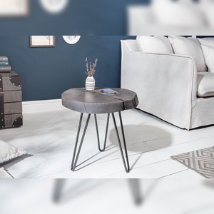 Mesita de Noche Moderna Vandana Urban Tone GOA de 45 cm, Madera Maciza de Acacia Gris, Patas de Metal Tipo Horquilla, para Hogar u Oficina - Product Image 2