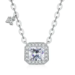 Premium Fine <b>Mens</b> <b>Silver</b> Material Custom Pendant <b>Necklace</b> <b>Silver</b> Plated Geometric Round Brilliant Cut Micro Insert GRA Certified - Product Image 1