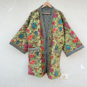 Kimono con Estampado de Dibujos Animados para Mujer, Suave y Transpirable, 100% Algodón, Camisones de Verano Hechos a Mano, Cuello en V, Cintura Elástica, Largo Completo - Product Image 1