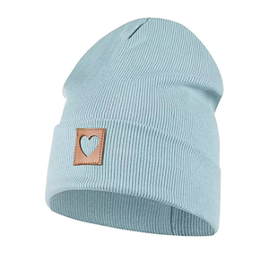 Unisex Light Blue Acrylic Knitted Beanie Hat With Heart Patch Casual <b>Winter</b> <b>Cap</b> For Adults 54-56CM - Product Image 1