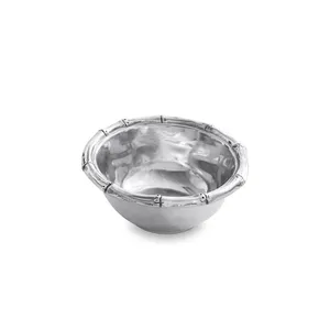 Bol en métal fait main au design bambou, plat de service rond, style chinois traditionnel, finition polie - Product Image 1