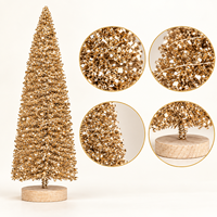 Arbre en cône doré scintillant à LED fonctionnant sur piles, base en fer, durable, écologique, directement de l'usine, pour la décoration de table de Noël et de la maison