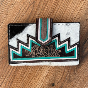 Gran oferta, billetera plegable de cuero con herramientas hechas a mano, billetera occidental para tarjetas de crédito, Cartera de mano Floral de piel de vaca occidental para mujer - Product Image 3