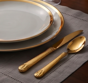 Juego de cubiertos dorados con mangos texturizados, acabado de alto brillo, diseño elegante, apto para lavavajillas, cubiertos metálicos para uso doméstico. - Product Image 6