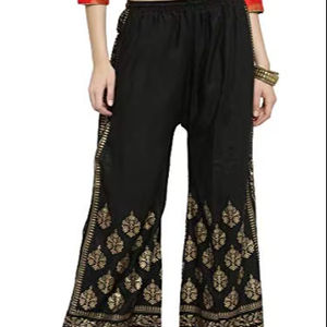 Estampado dorado Negro Casual Boho Hippie Lounge Wide Palazzo Pant Cintura elástica Pantalones de yoga Verano sostenible Boho Hippie Gypsy - Product Image 1