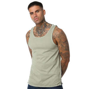 Camiseta sin mangas ajustada con cuello redondo y logo personalizado para hombre, camiseta deportiva acanalada para gimnasio y running - Product Image 2