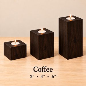 Portavelas Cuadrado de Madera Color Café Oscuro de 2 Pulgadas de Alto - Product Image 4