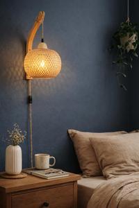 Handwoven Bamboo <b>Wall</b> <b>Sconce</b> Boho Wicker <b>Light</b> E27 Natural Woven <b>Wall</b> Lamp Rustic Home Decor Supplier Manufacturer - Product Image 3